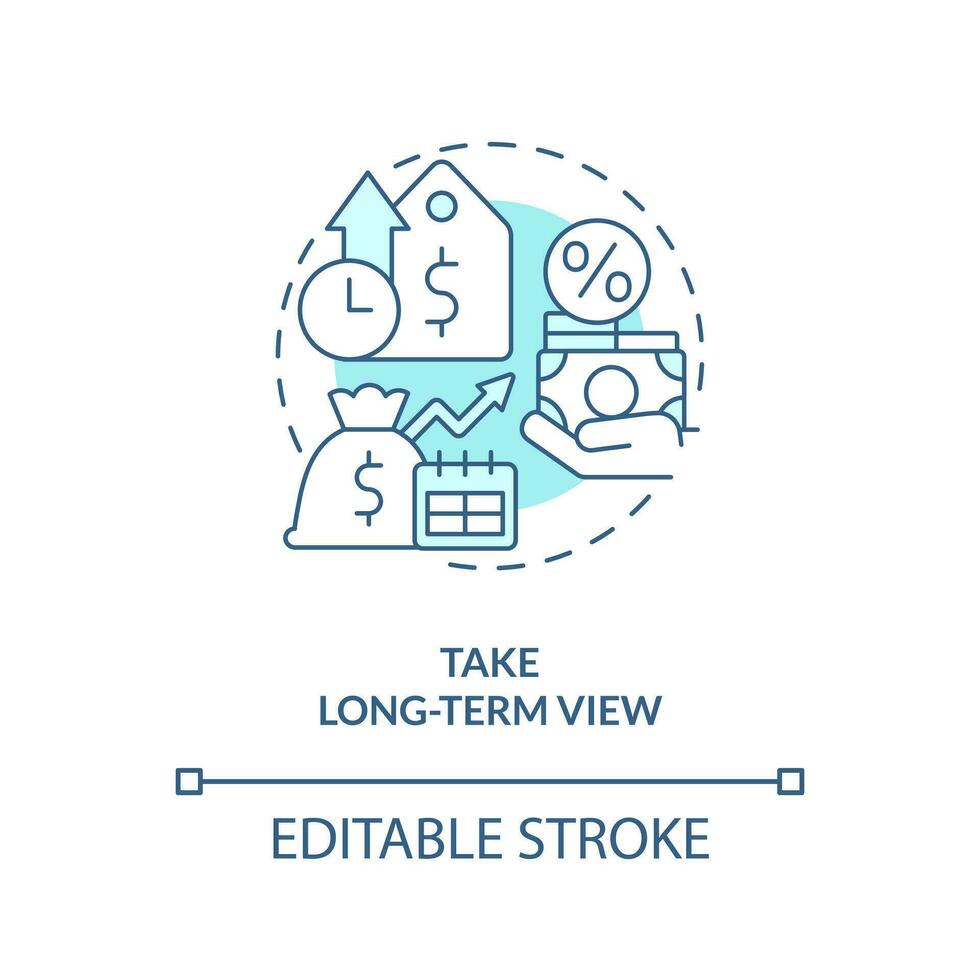 tomar largo término ver turquesa concepto icono. financiero planificación. regla de invertir resumen idea Delgado línea ilustración. aislado contorno dibujo. editable carrera vector