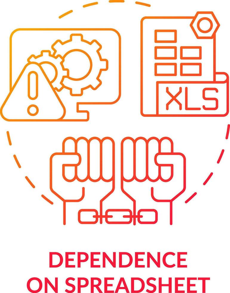 Dependence on spreadsheet red gradient concept icon. Challenge faced by corporate treasurers abstract idea thin line illustration. Isolated outline drawing vector