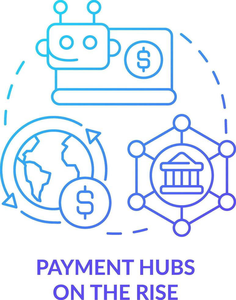 Payment hubs on rise blue gradient concept icon. Automated process. Treasury management trend abstract idea thin line illustration. Isolated outline drawing vector