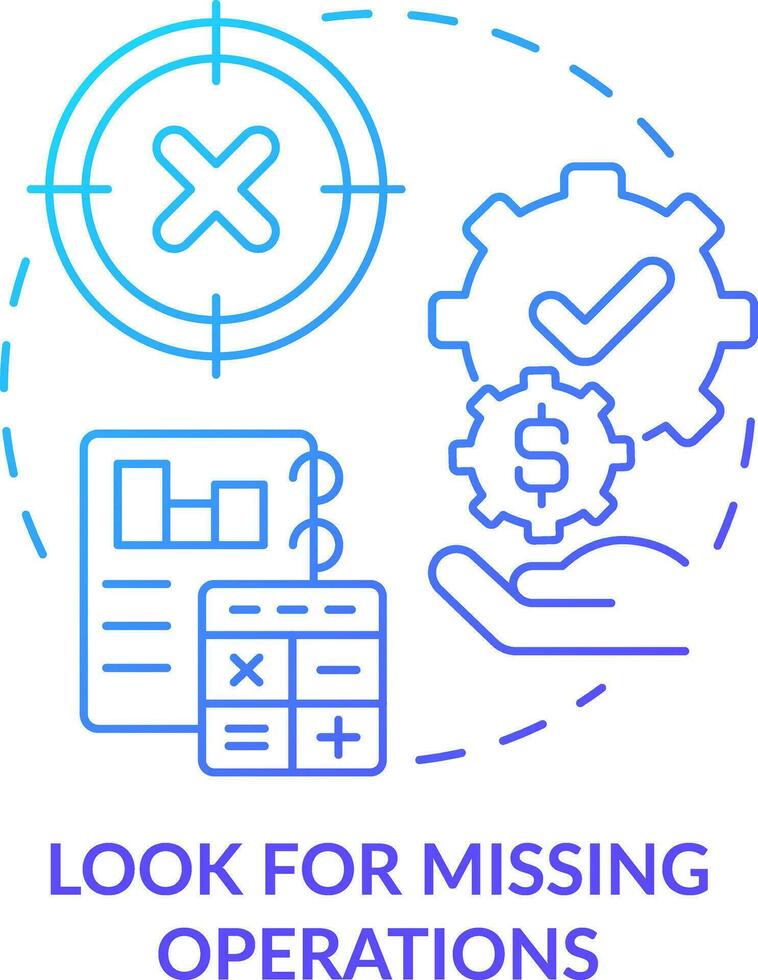 Look for missing operations blue gradient concept icon. Determining treasury management necessity abstract idea thin line illustration. Isolated outline drawing vector