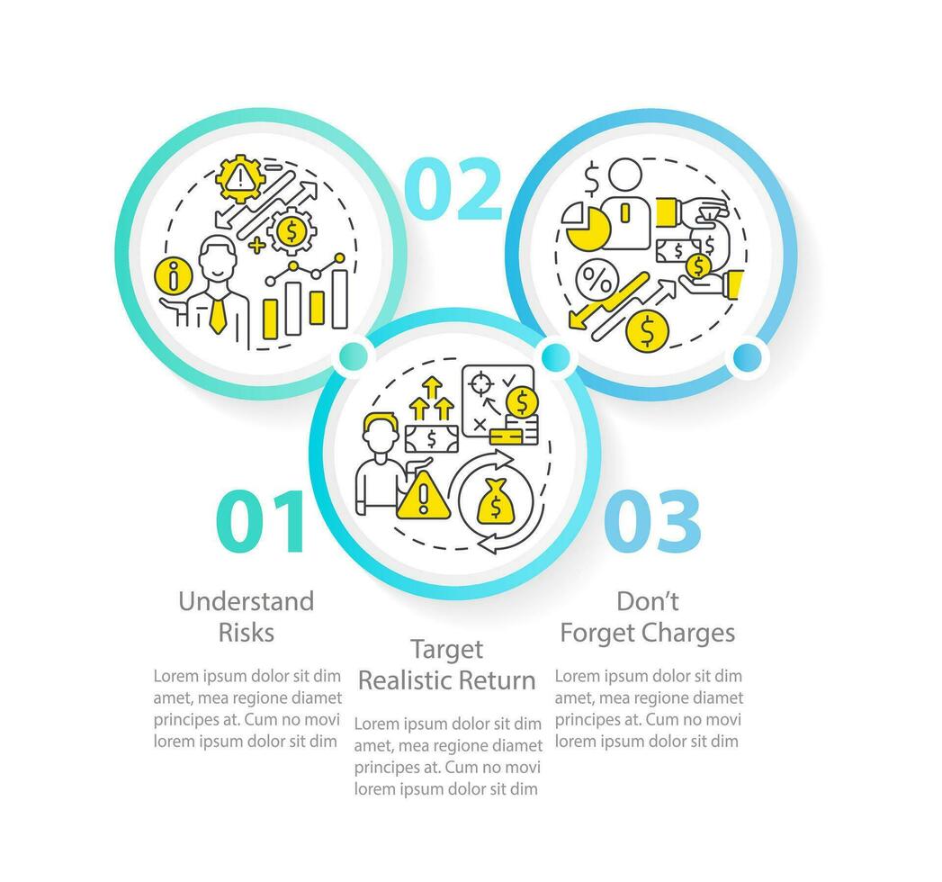 Investment expectations circle infographic template. Business. Data visualization with 3 steps. Editable timeline info chart. Workflow layout with line icons vector