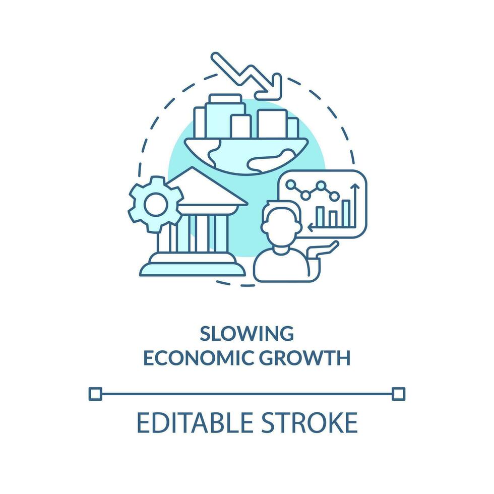 Slowing economic growth turquoise concept icon. Financial issues. Stock market trend abstract idea thin line illustration. Isolated outline drawing. Editable stroke vector