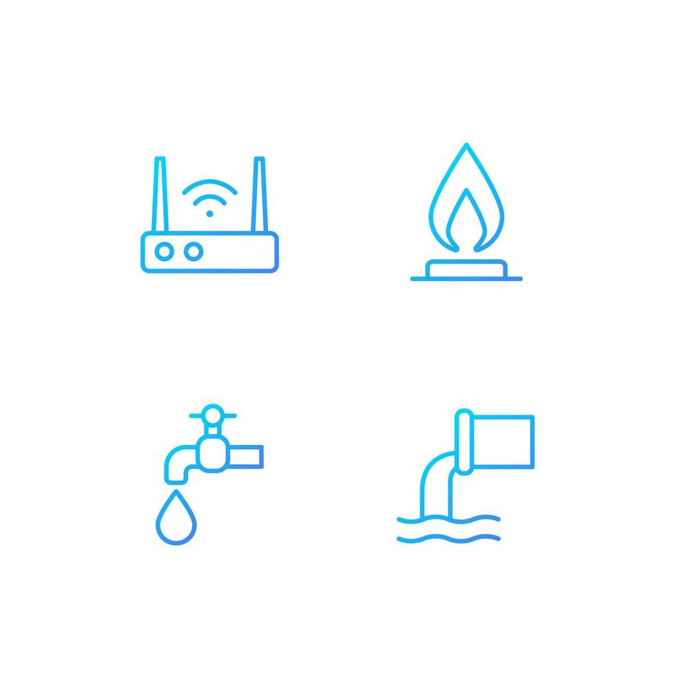 Home services pixel perfect gradient linear vector icons set. Internet connection. Gas, water supply. Sewage system. Thin line contour symbol designs bundle. Isolated outline illustrations collection