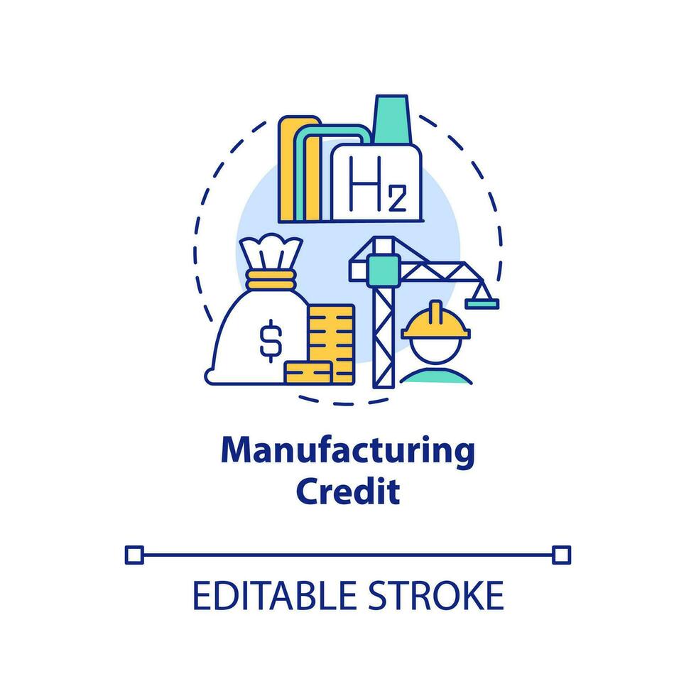 Manufacturing credit concept icon. Green business. Hydrogen station benefit abstract idea thin line illustration. Isolated outline drawing. Editable stroke vector