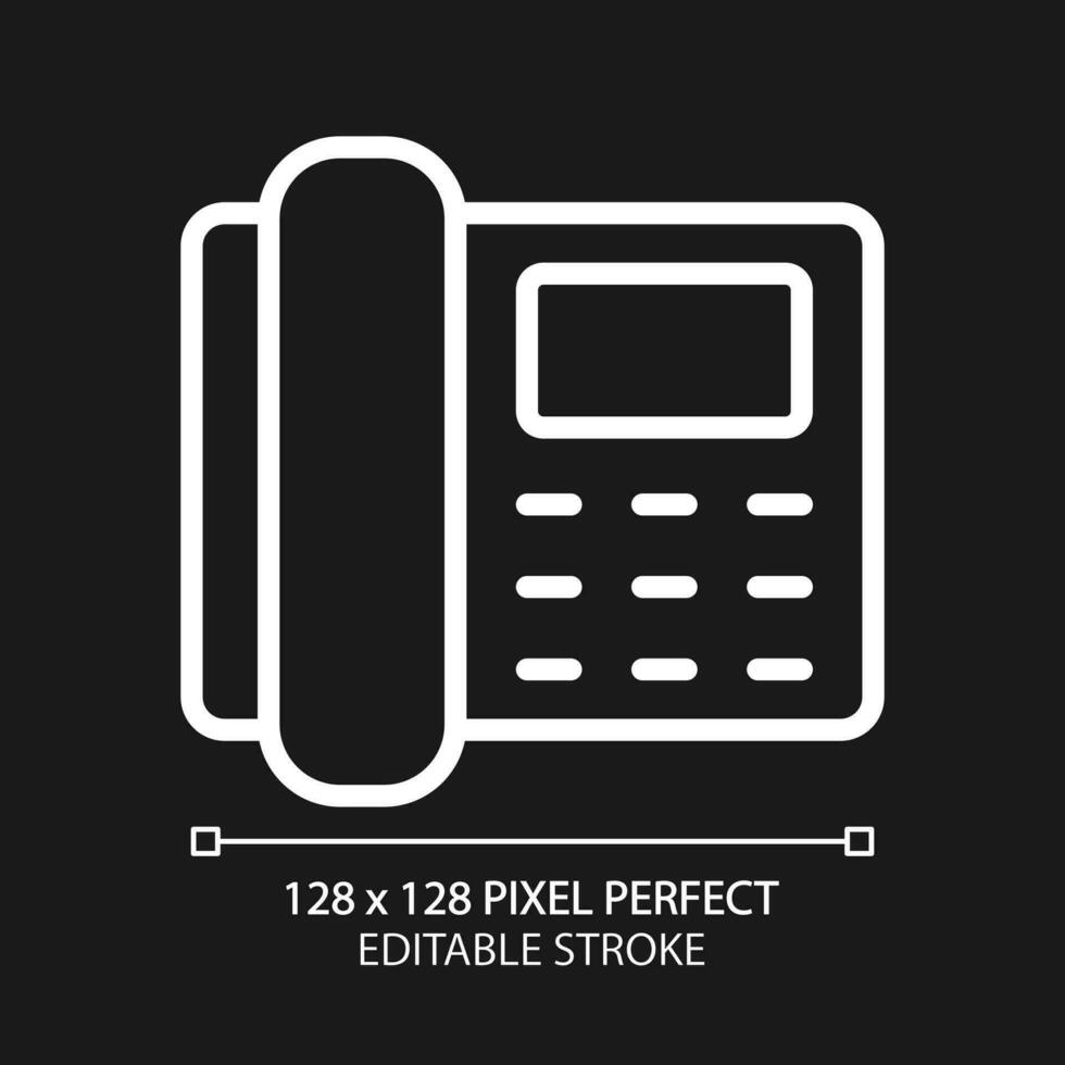 Telephone pixel perfect white linear icon for dark theme. Telecommunication. Public utility service. Home appliance. Thin line illustration. Isolated symbol for night mode. Editable stroke vector