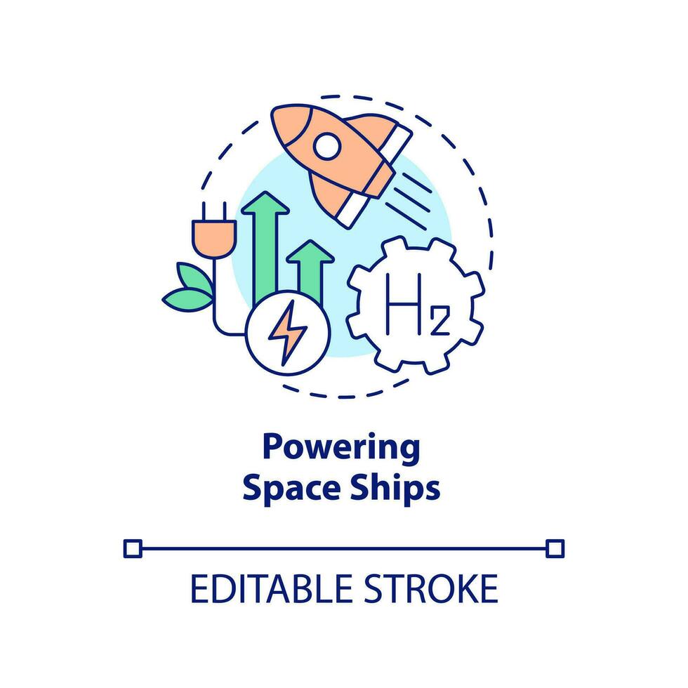 Powering spaceship concept icon. Clean fuel. Advantage of hydrogen energy usage abstract idea thin line illustration. Isolated outline drawing. Editable stroke vector