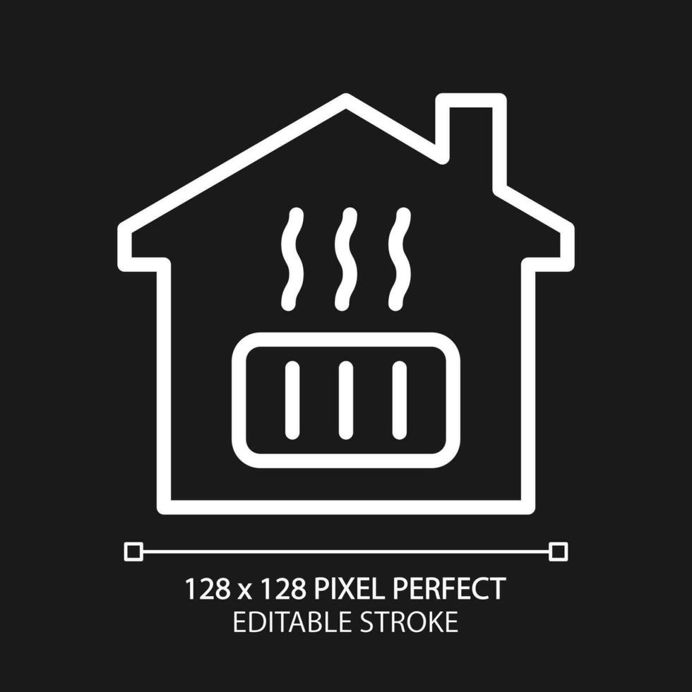 Central heating pixel perfect white linear icon for dark theme. Home radiator. Public utility. Electric household appliance. Thin line illustration. Isolated symbol for night mode. Editable stroke vector