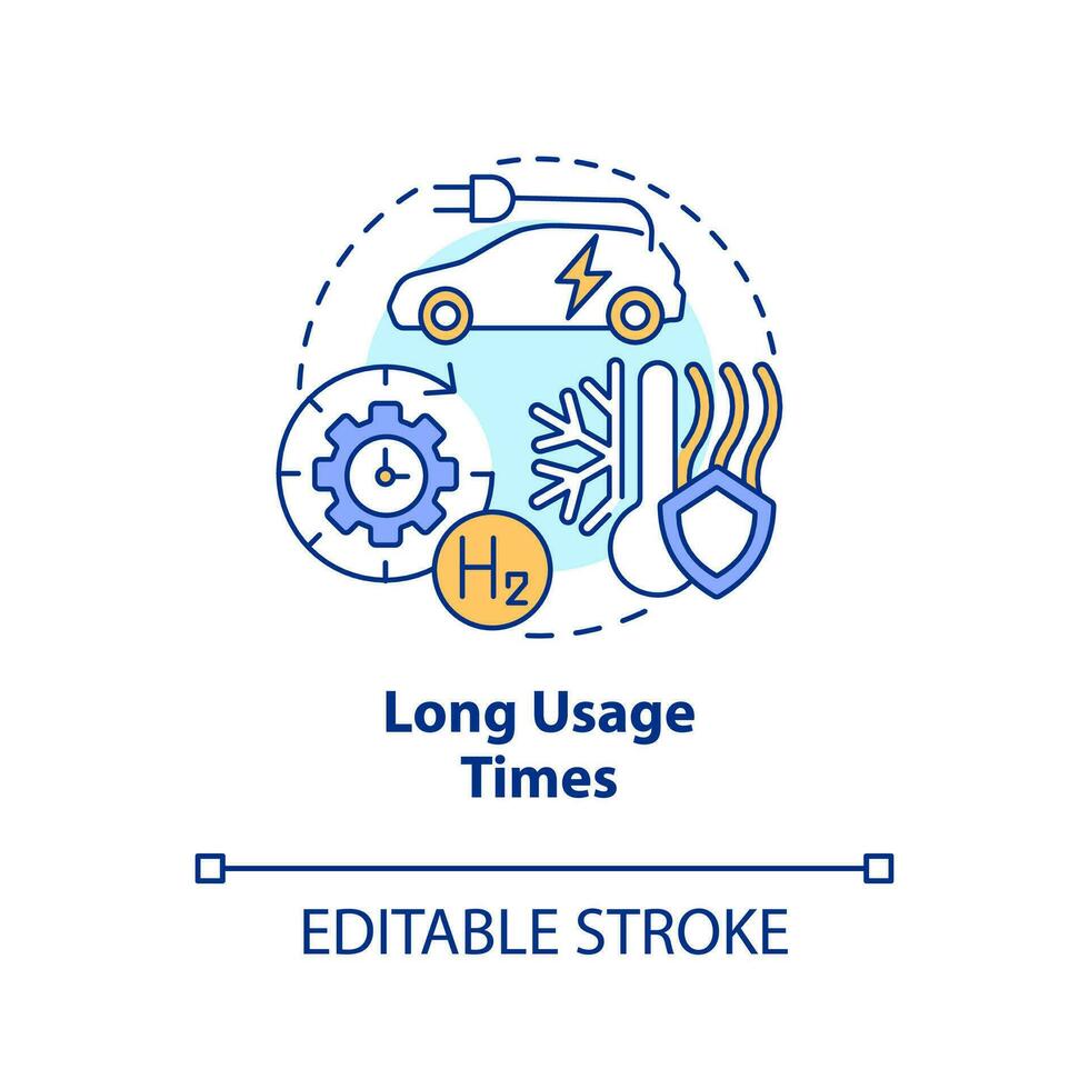 Long usage times concept icon. Carbon free economy. Hydrogen fuel cells advantage abstract idea thin line illustration. Isolated outline drawing. Editable stroke vector