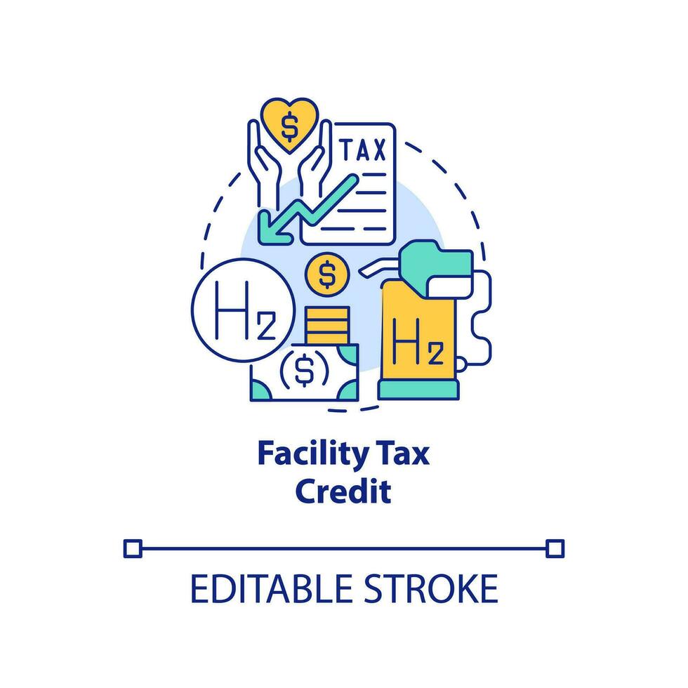 Facility tax credit concept icon. Installation of hydrogen stations encouragement abstract idea thin line illustration. Isolated outline drawing. Editable stroke vector