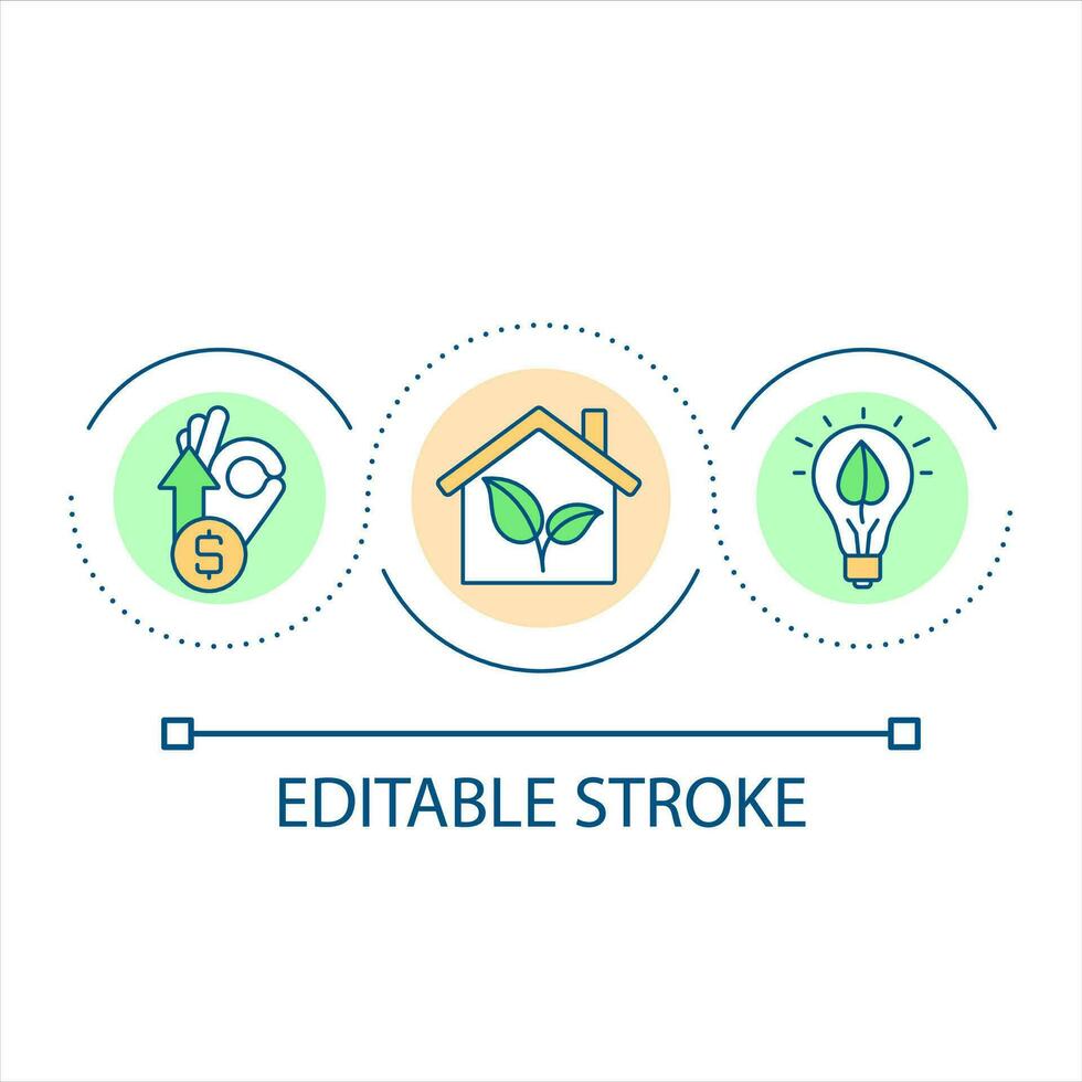 Green building loop concept icon. Sustainable homeownership. Real estate. Property improvement abstract idea thin line illustration. Isolated outline drawing. Editable stroke vector