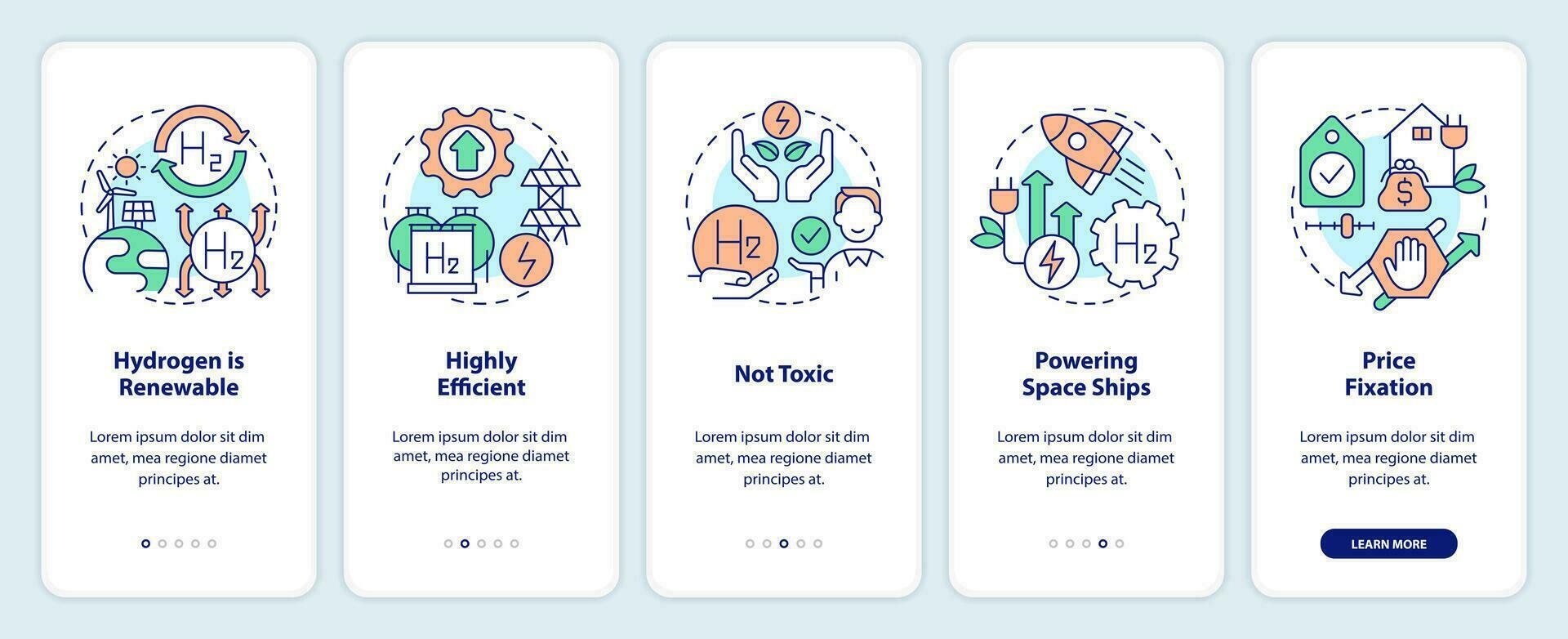 Hydrogen energy benefits onboarding mobile app screen. Green fuel pros ...