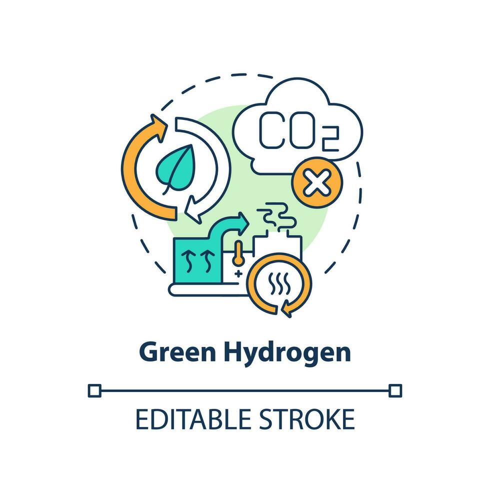 Green hydrogen concept icon. Alternative fuel production. Low carbon energy source abstract idea thin line illustration. Isolated outline drawing. Editable stroke vector