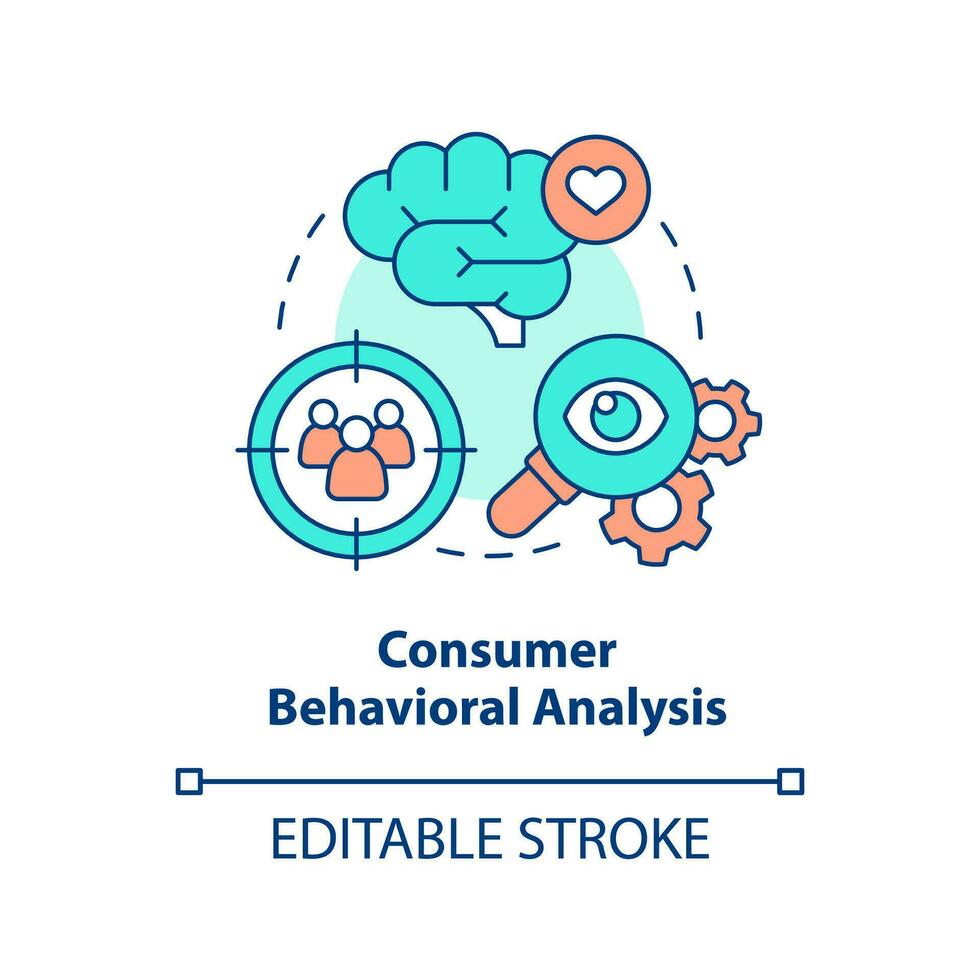 Consumer behavioral analysis concept icon. Marketing research. Psychology abstract idea thin line illustration. Isolated outline drawing. Editable stroke vector