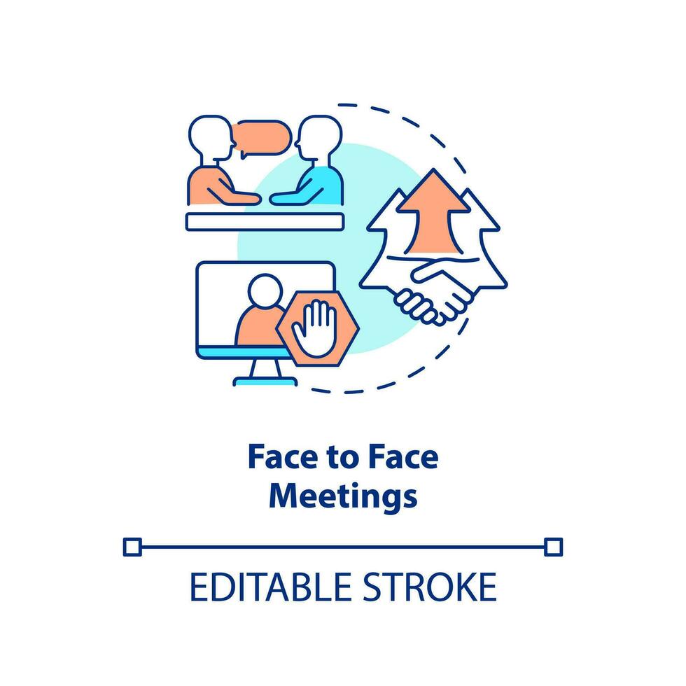 Face to face meetings concept icon. Client communication strategy. Interaction abstract idea thin line illustration. Isolated outline drawing. Editable stroke vector