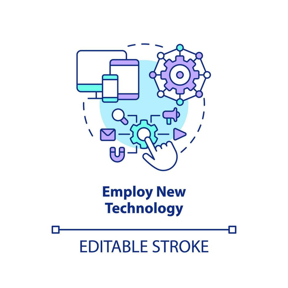 Employ new technology concept icon. Optimize interaction with consumers. Provide AR abstract idea thin line illustration. Isolated outline drawing. Editable stroke vector