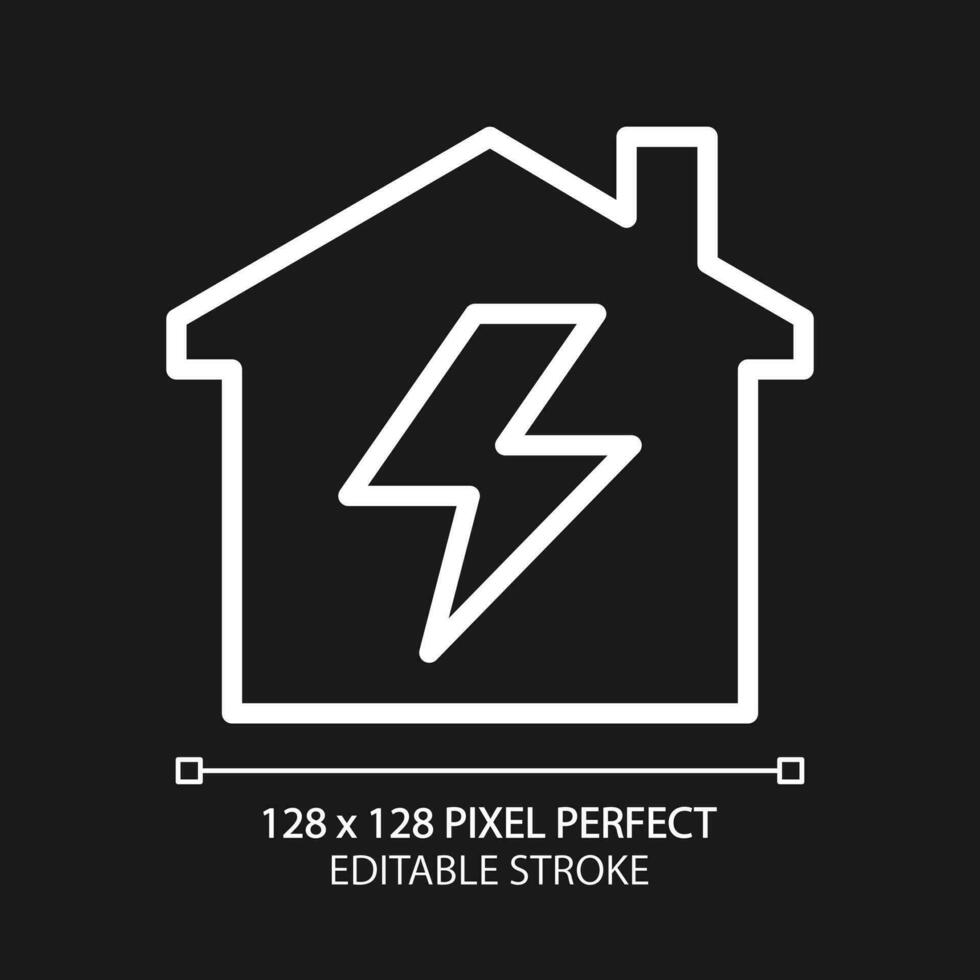 Electricity pixel perfect white linear icon for dark theme. Home lighting. Public utility service. Electric appliances. Thin line illustration. Isolated symbol for night mode. Editable stroke vector