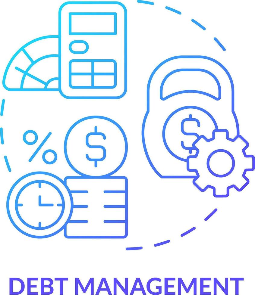 Debt management blue gradient concept icon. Minimize cost. Treasury management system function abstract idea thin line illustration. Isolated outline drawing vector