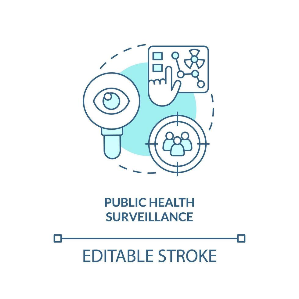 Public health surveillance turquoise concept icon. Medical system preparedness abstract idea thin line illustration. Isolated outline drawing. Editable stroke vector