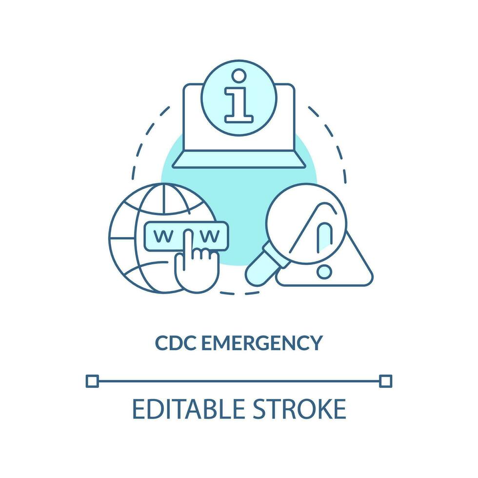 Centros para el Control y la Prevención de Enfermedades emergencia turquesa concepto icono. oficial información. camino a permanecer afinado resumen idea Delgado línea ilustración. aislado contorno dibujo. editable carrera vector