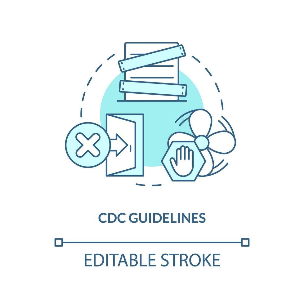 Centros para el Control y la Prevención de Enfermedades pautas turquesa concepto icono. recomendaciones sobrevivir durante nuclear ataque resumen idea Delgado línea ilustración. aislado contorno dibujo. editable carrera vector