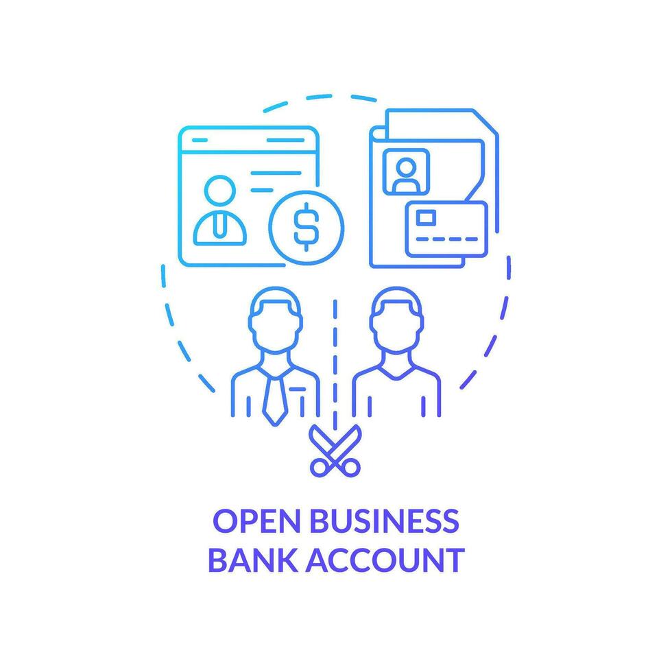 Open business bank account blue gradient concept icon. Successful financial management for startup abstract idea thin line illustration. Isolated outline drawing vector