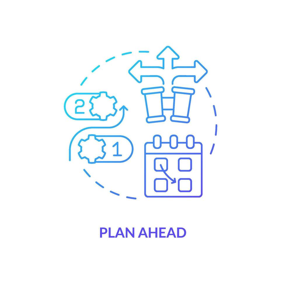 Plan ahead blue gradient concept icon. Mapping goals. Managing small business finance guide abstract idea thin line illustration. Isolated outline drawing vector
