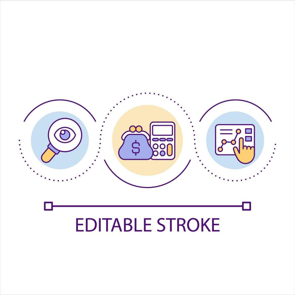 Choosing best market option loop concept icon. Finance saving. Profit level. Seller analysis abstract idea thin line illustration. Isolated outline drawing. Editable stroke vector