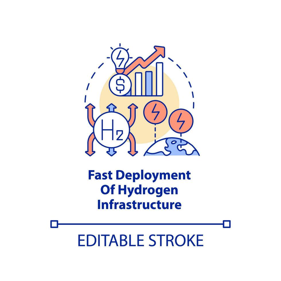 Fast hydrogen infrastructure deployment concept icon. Energy market. Eco strategy abstract idea thin line illustration. Isolated outline drawing. Editable stroke vector