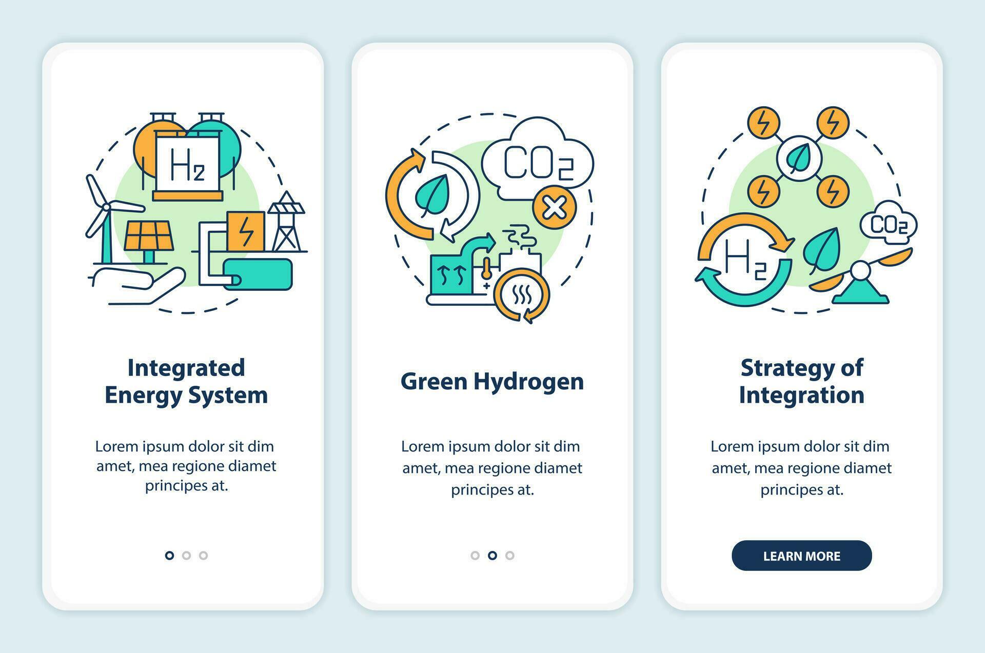 Renewable hydrogen onboarding mobile app screen. Clean energy ...