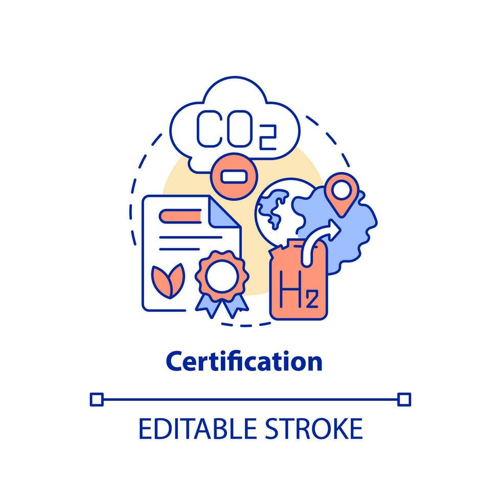 Hydrogen certification concept icon. Validation of fuel cell technology abstract idea thin line illustration. Isolated outline drawing. Editable stroke vector