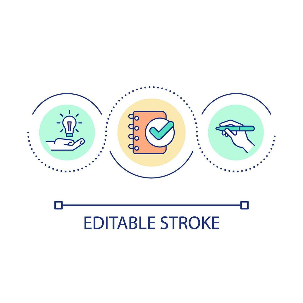 Mark important notes loop concept icon. Write down working tasks. Keeping dairy habit abstract idea thin line illustration. Isolated outline drawing. Editable stroke vector