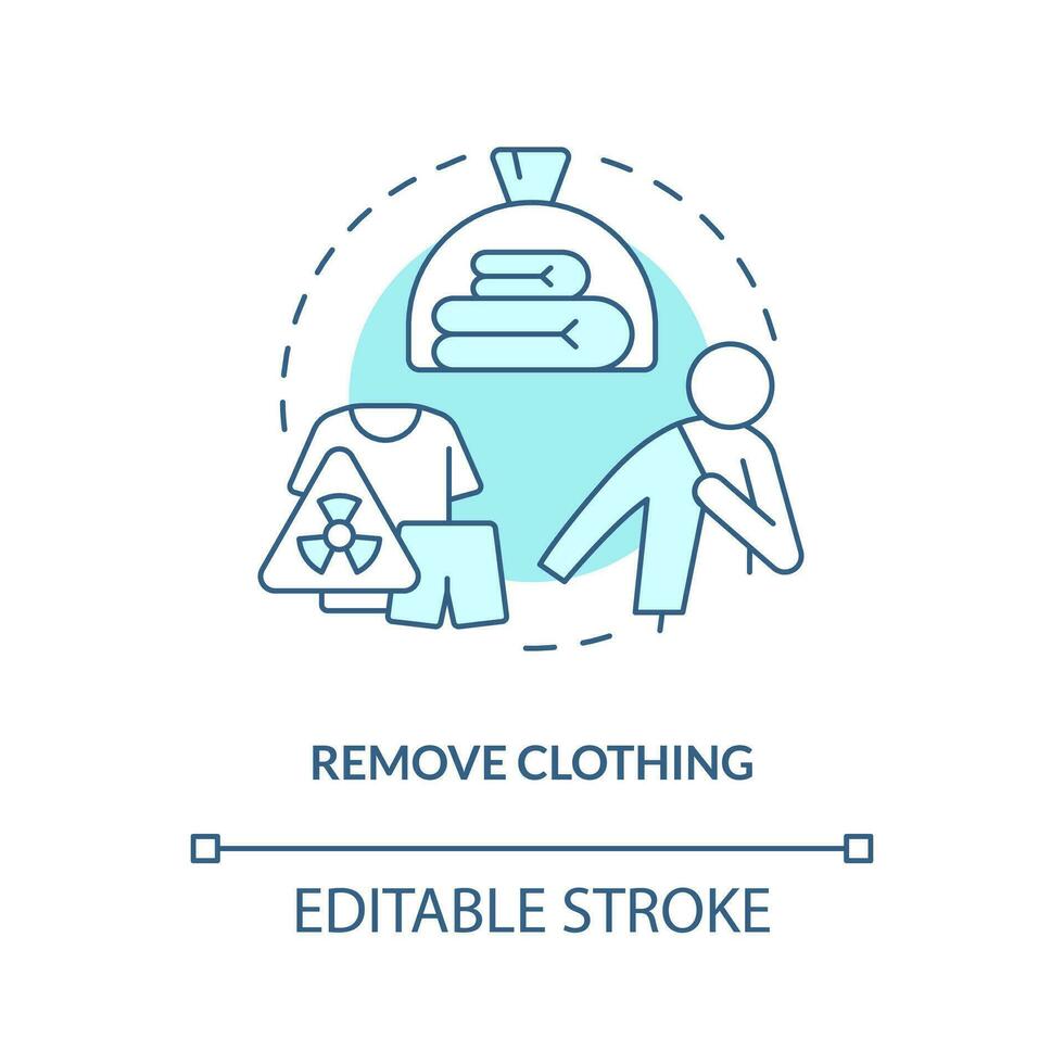 Remove clothing turquoise concept icon. Decontaminate after radiation emergency abstract idea thin line illustration. Isolated outline drawing. Editable stroke vector