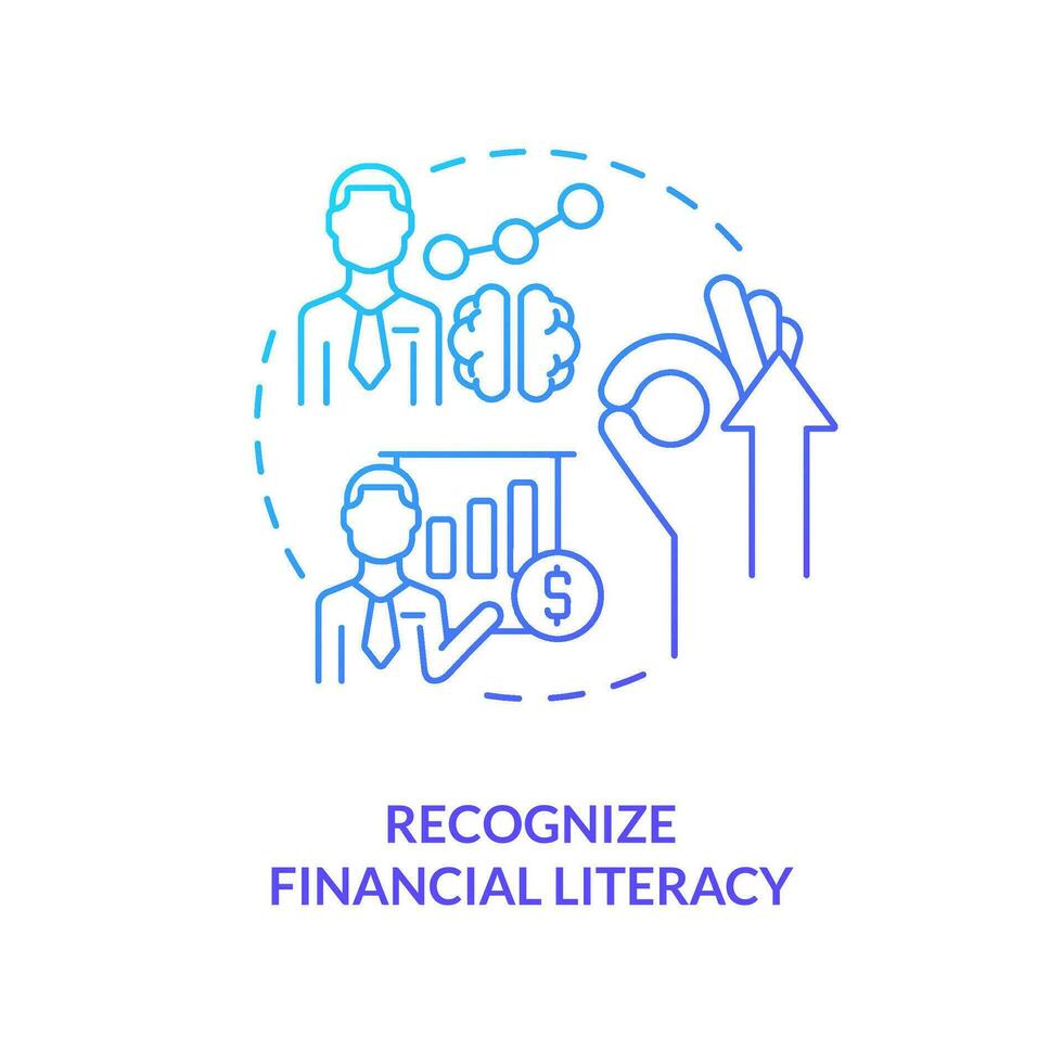 Recognize financial literacy blue gradient concept icon. Knowledge. Financial management for startup abstract idea thin line illustration. Isolated outline drawing vector