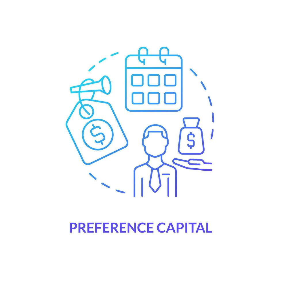 Preference capital blue gradient concept icon. Fixed dividends rate. Source of long term financing abstract idea thin line illustration. Isolated outline drawing vector