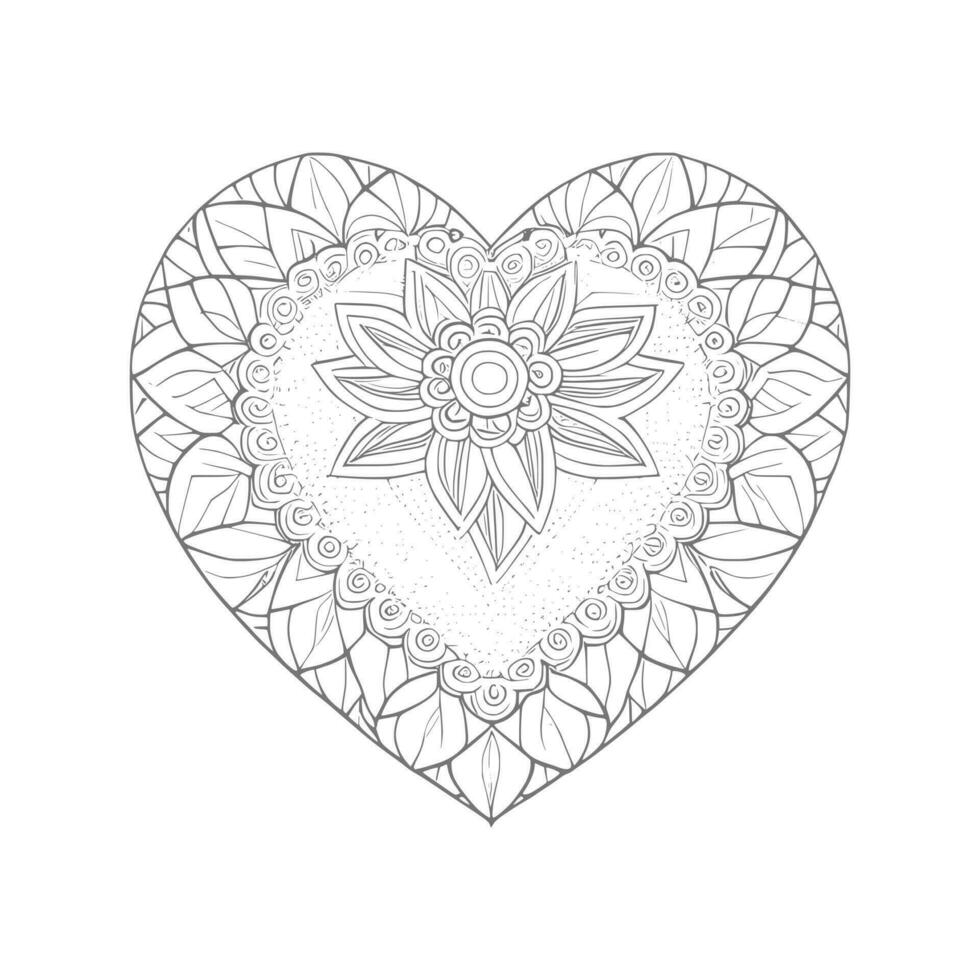 Flower with frame in shape of heart. decoration in ethnic oriental, vector
