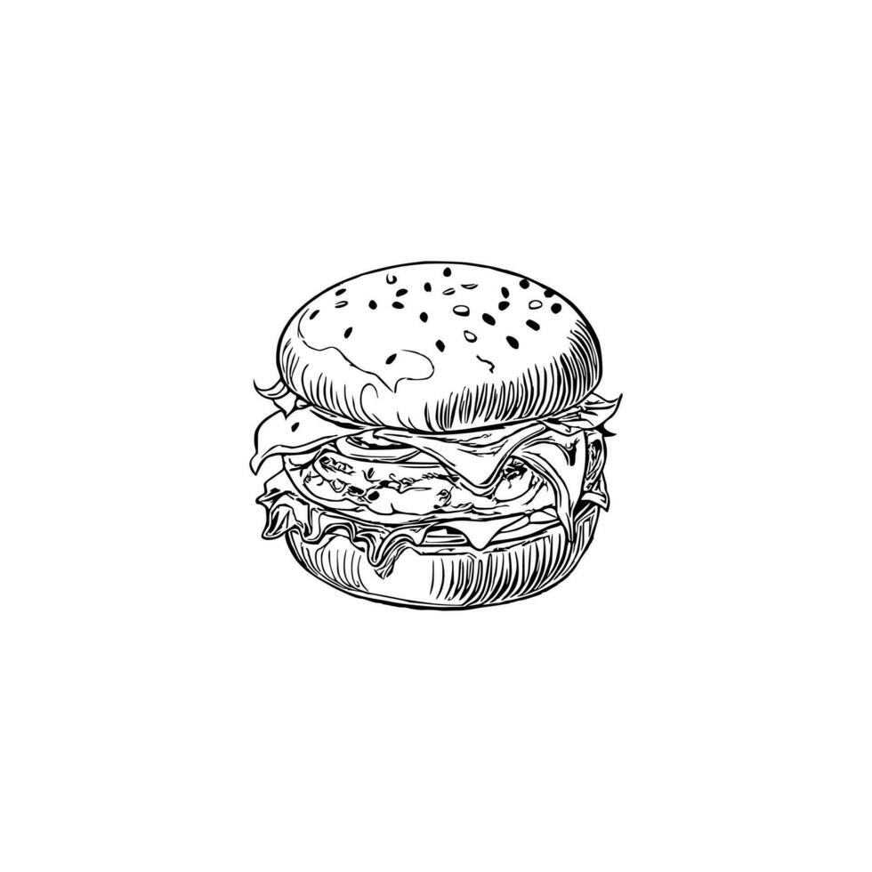 Line art burger vector illustration.