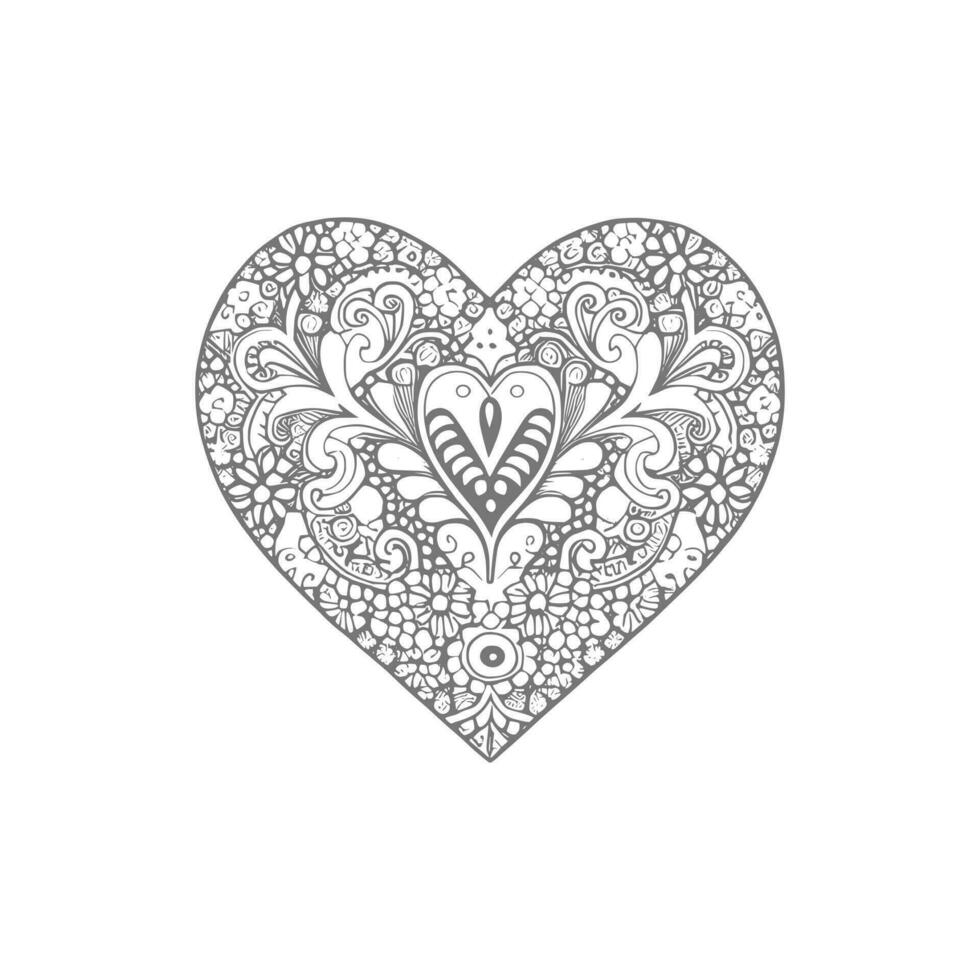 Flower with frame in shape of heart. decoration in ethnic oriental, vector