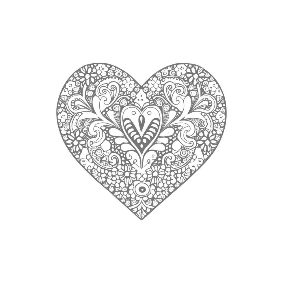 Flower with frame in shape of heart. decoration in ethnic oriental, vector