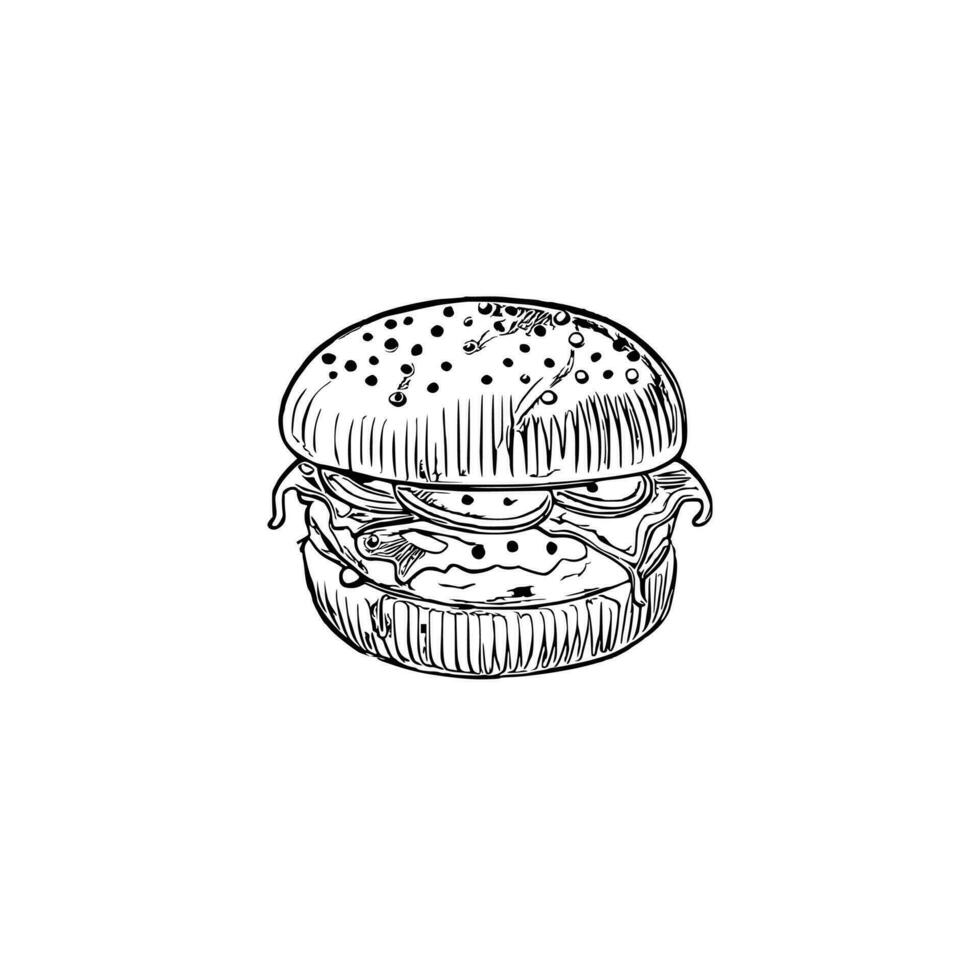 Line art burger vector illustration.