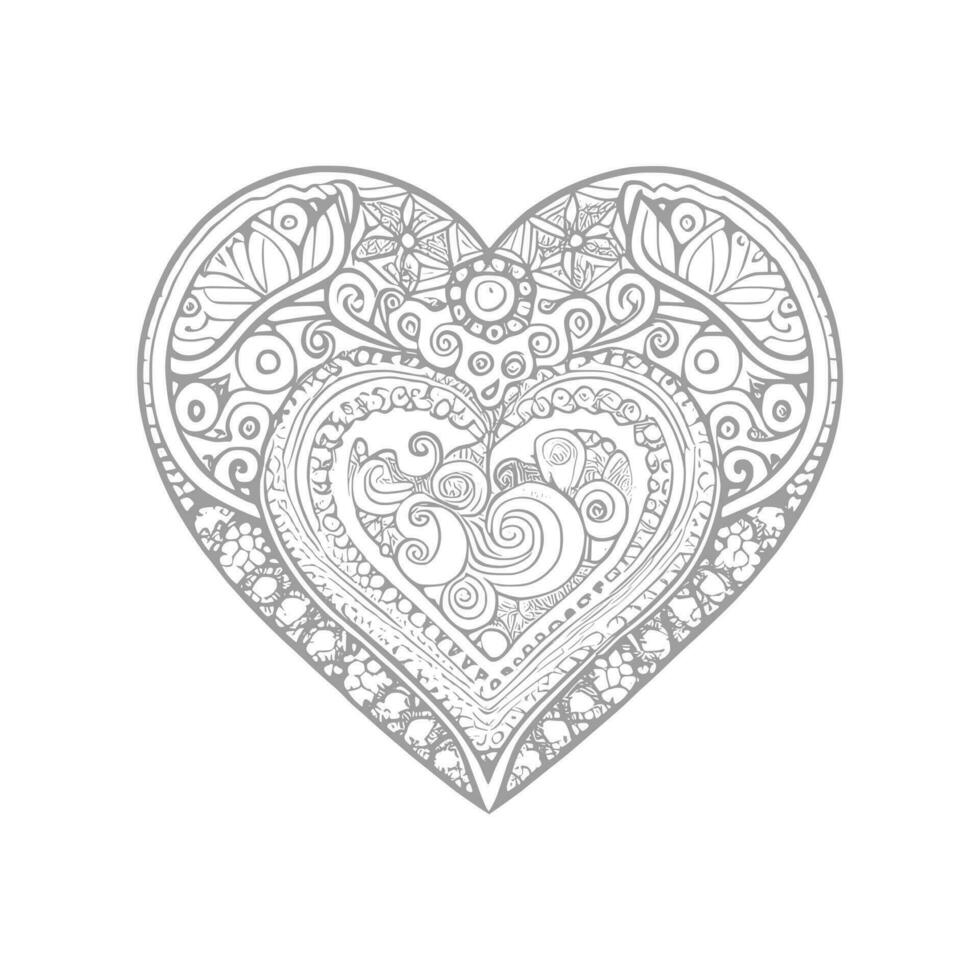 Flower with frame in shape of heart. decoration in ethnic oriental, vector