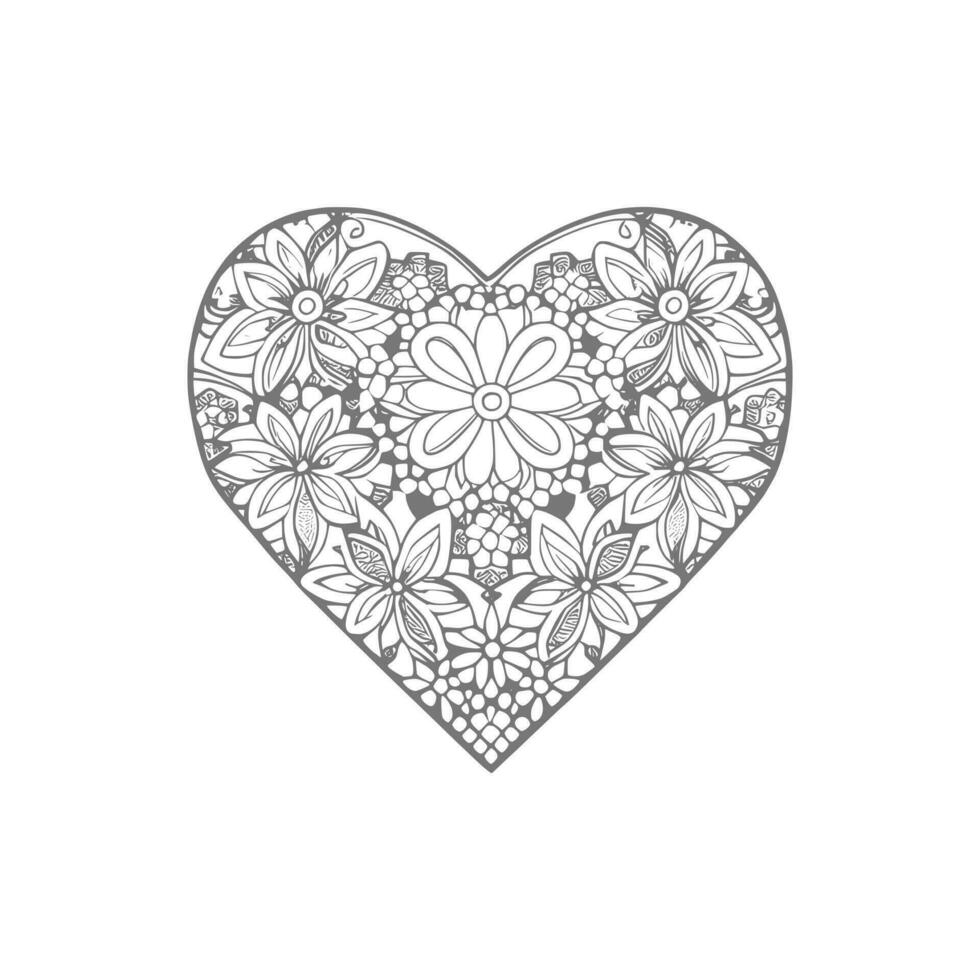 Flower with frame in shape of heart. decoration in ethnic oriental, vector