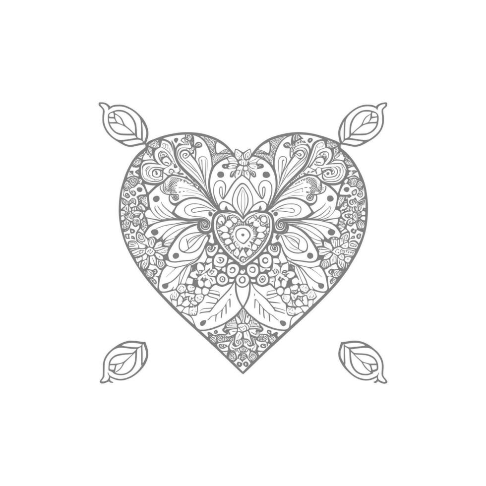 Flower with frame in shape of heart. decoration in ethnic oriental, vector