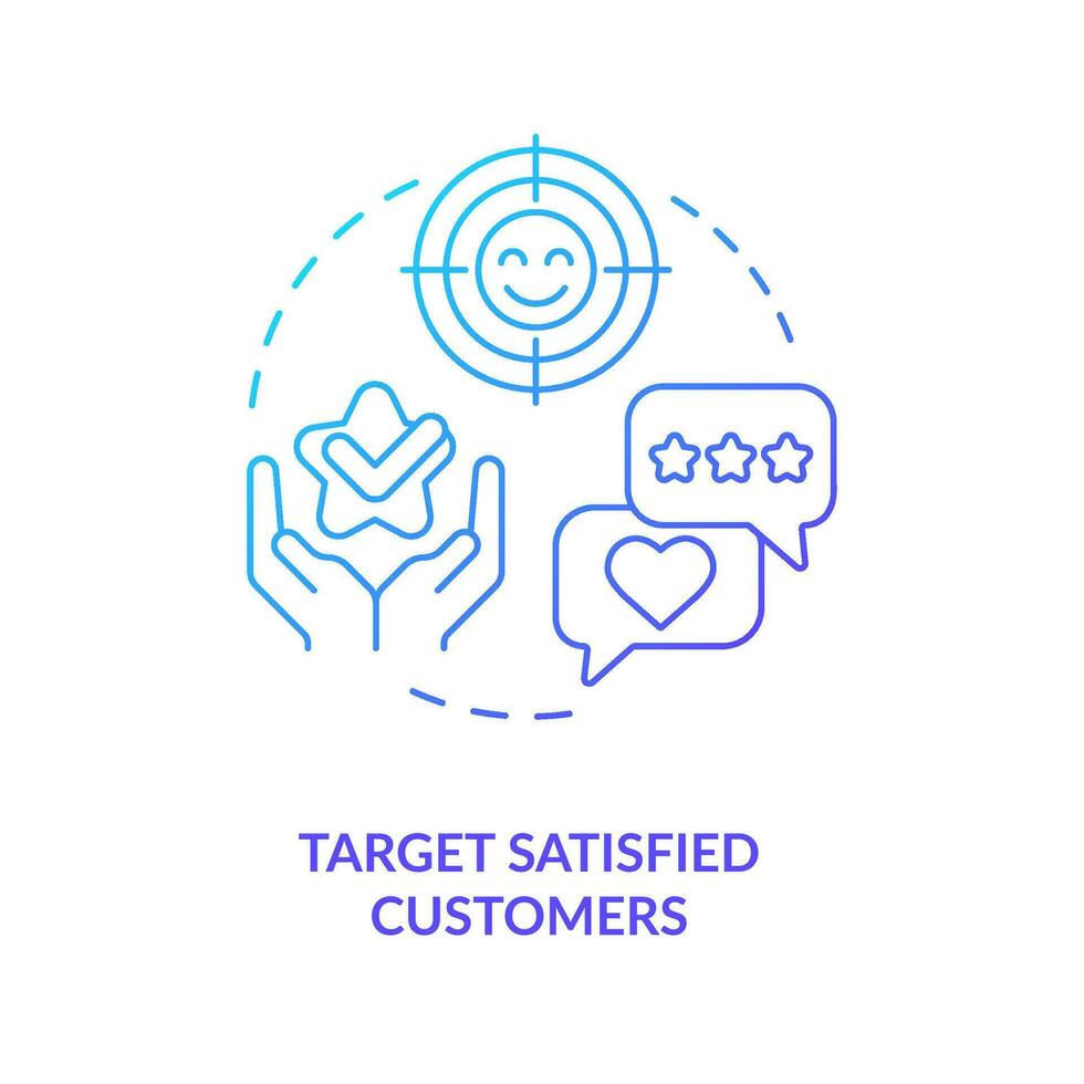 Target satisfied customers blue gradient concept icon. Way to make clients write review abstract idea thin line illustration. Guest surveys. Isolated outline drawing vector