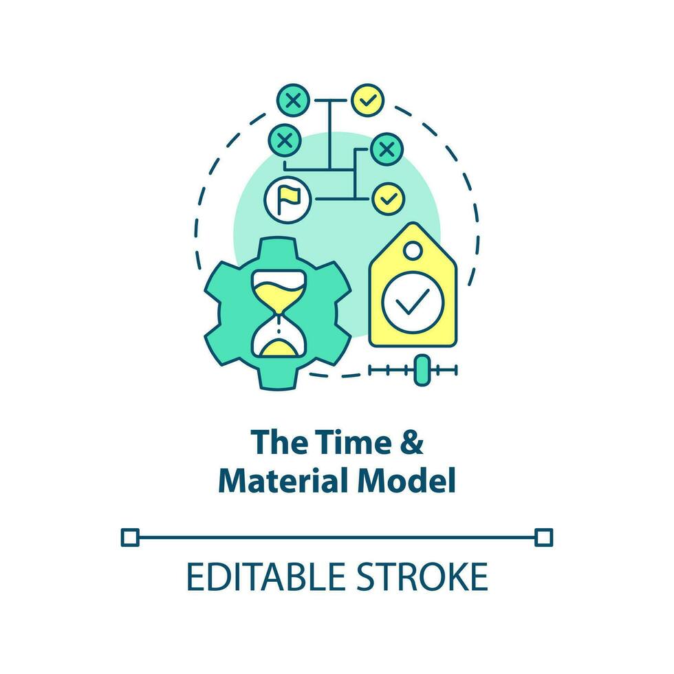 Time and material model concept icon. Outsourcing contract type abstract idea thin line illustration. Hourly labor costs. Isolated outline drawing. Editable stroke vector