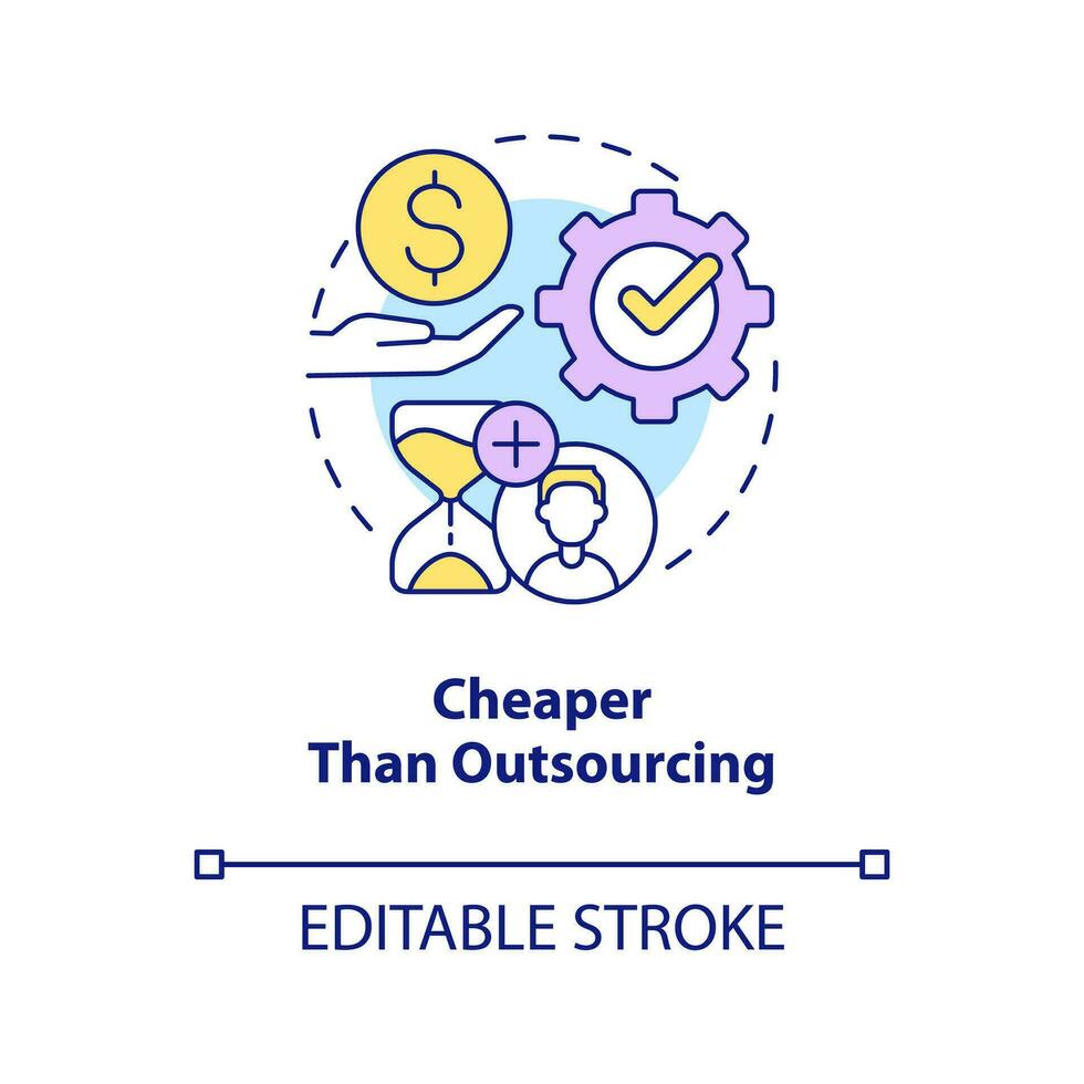 Cheaper than outsourcing concept icon. Outstaffing advantage abstract idea thin line illustration. Costs of recruiting. Isolated outline drawing. Editable stroke vector