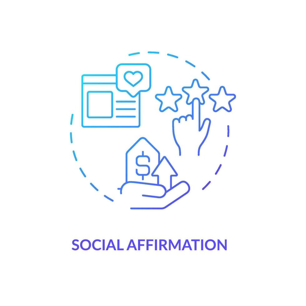 Social affirmation blue gradient concept icon. Proof for credibility. Customer reviews reason abstract idea thin line illustration. Increase sales. Isolated outline drawing vector
