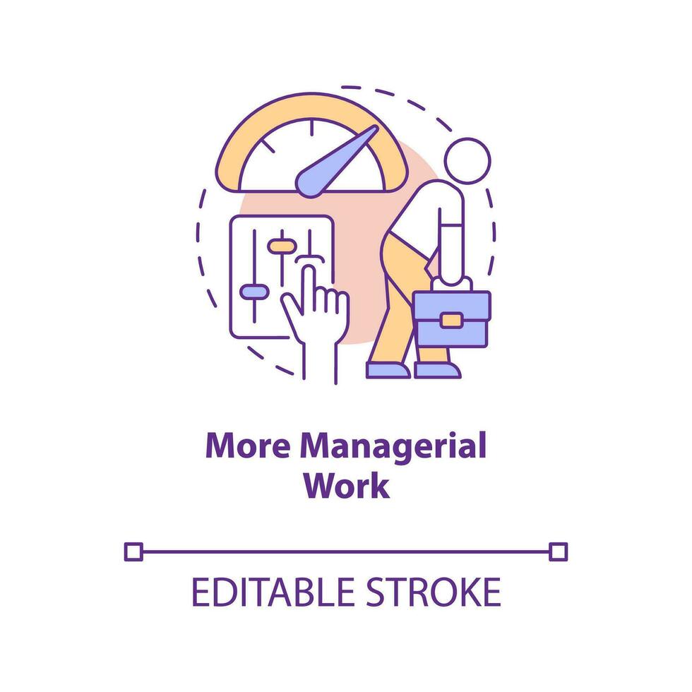 More managerial work concept icon. Outstaffing negative effect abstract idea thin line illustration. Excessive workload. Isolated outline drawing. Editable stroke vector