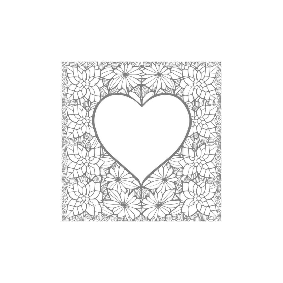 Flower with frame in shape of heart. decoration in ethnic oriental, vector