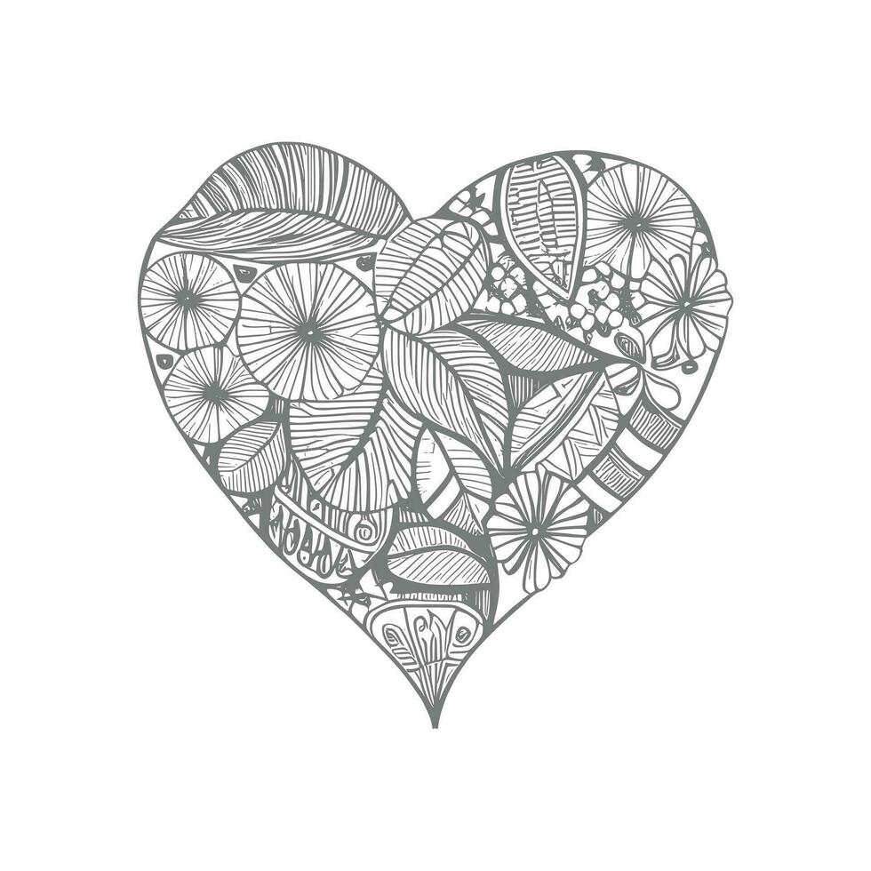 flor con marco en forma de corazón. decoración en étnico oriental vector