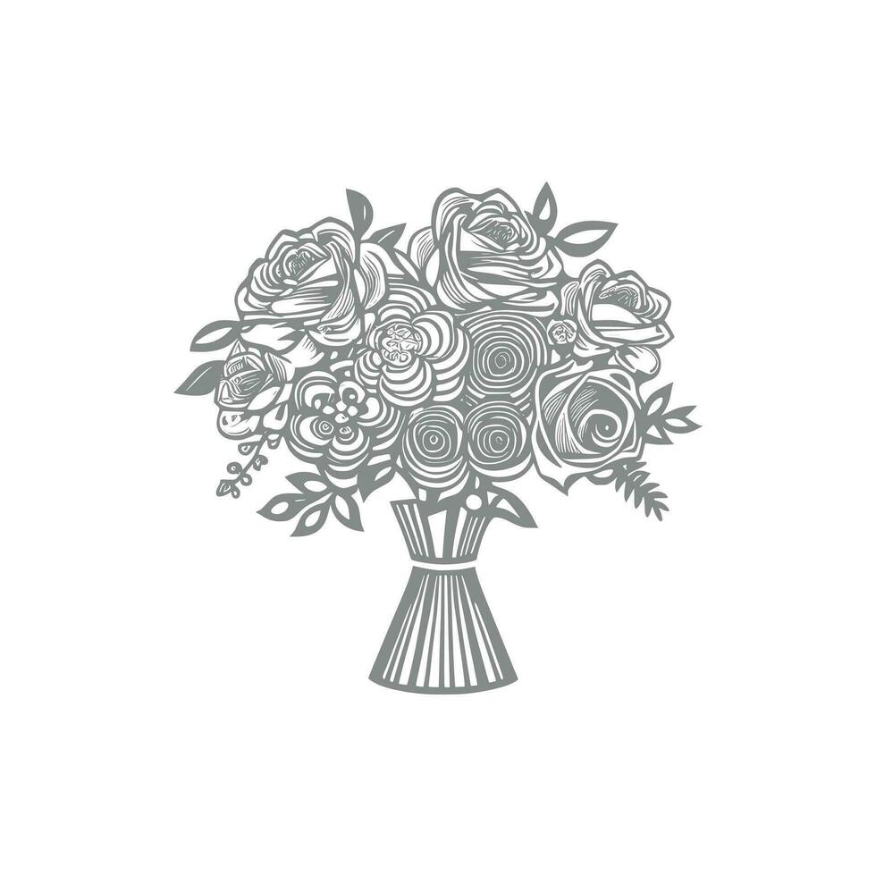 line art flower bouquet vector